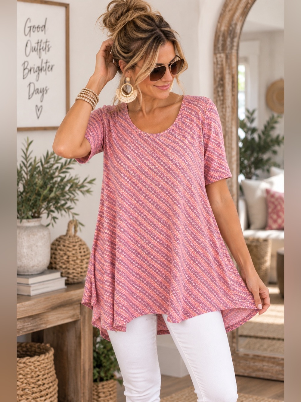 LuLaRoe Pink Geometric Swing Tunic Top Short Sleeve Medium M
